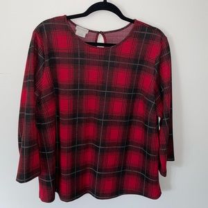 Van Heusen Red and Black Plaid Work Sweater (XL)